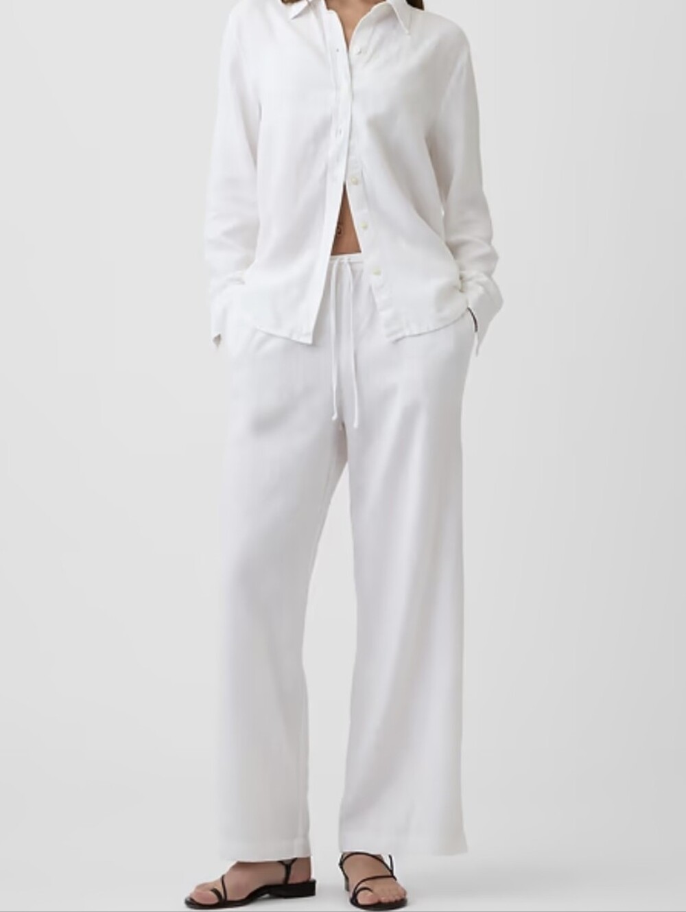 Women H&M White Wide-Leg Drawstring Pants